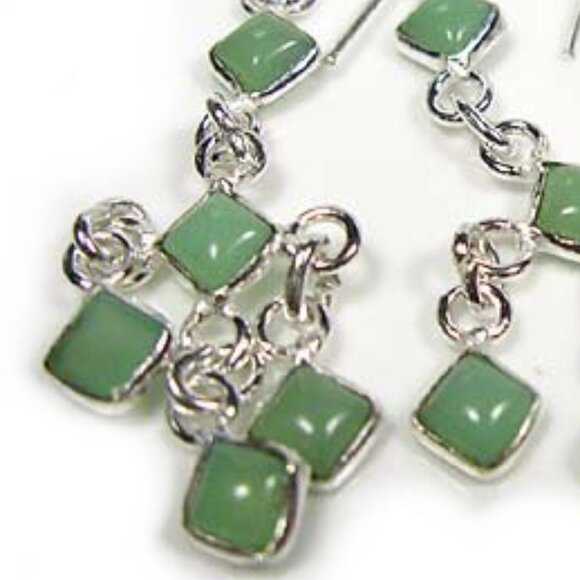 Silver Green Onyx Stone Dangle Earrings - Picture 3 of 3